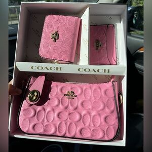 Coach Red Embossed Bag and Wallet Set